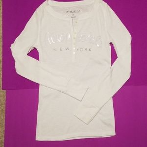 Aeropostale White long sleeved sequined shirt L